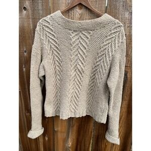 Tan handmade Knit Sweater Chevron Cable Knit Long Sleeve Women Sweater